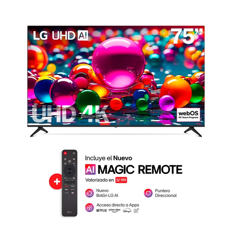 Televisor 75 UHD 4K Smart AI ThinQ 75UA8050PSA con Magic Remoto - Negro