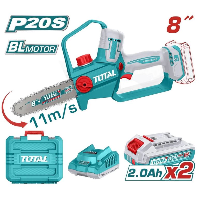 MOTOSIERRA INALÁMBRICA 8" INDUSTRIAL 20V BRUSHLESS INCLUYE 2 BATERIA TOTAL TGSLI20882