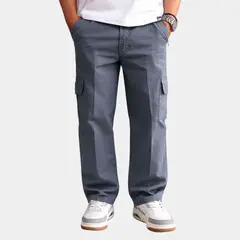 YONISTERS CLOTHING - Pantalon Cargo Algodon Drill Moda Urbana - Gris Azulado