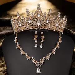 ARELYS - Set Corona Tiara Collar y Aretes Graduaciones Quinceañeros - Dorado