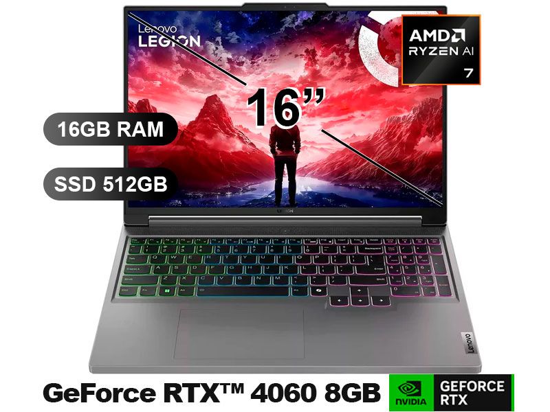 Laptop SLIM5 16AHP9 LEGION R7 8845HS,16GB RAM,512GB SSD,RTX4060-8GB,SIN WINDOW,16",83DH0086LM