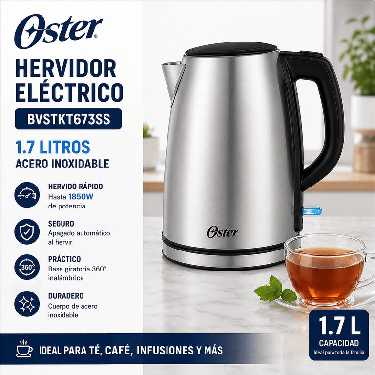 Hervidor Eléctrico BVSTKT673SS 1.7L Acero Inoxidable 2200W Base 360°