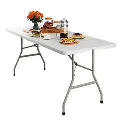 GENERICO - Mesa Plegable Rectangular Blanco 180x76x74 Cm