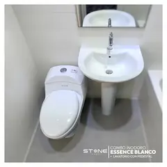 STONE - COMBO DE INODORO ESSENCE BLANCO + LAVATORIO DE 22 C/ PEDESTAL BLANCO