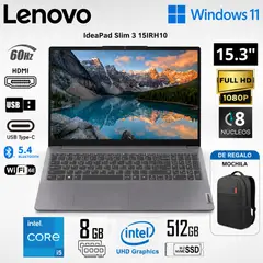 LENOVO - Laptop IdeaPad Slim 3 15IRH10 Intel Core i5-13420H 8GB RAM 512GB SSD 15.3" 83k100wjlm