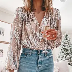 GENERICO - Blusa Dorada Elegante con Lentejuelas - Blusa Liam