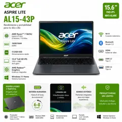 ACER - Laptop Aspire Lite AL15-43P 15.6″ FHD AMD Ryzen 7 16GB RAM 512GB SSD W11