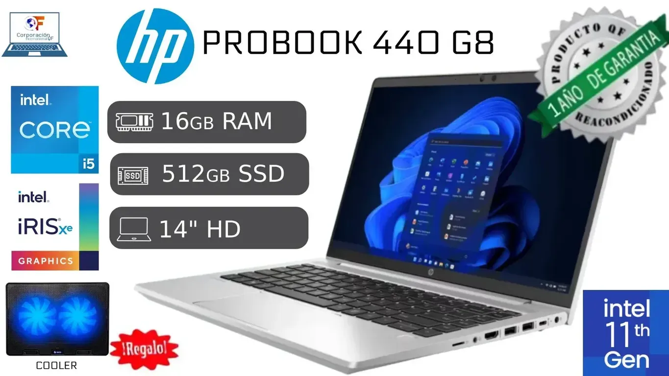 Laptop ProBook 440 G8 i5 11va 16GB RAM 512GB SSD Reacondicionada Garantía 1 año + COOLER