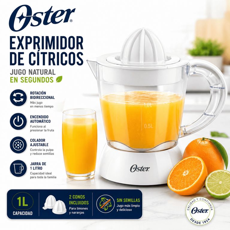 Exprimidor de Cítricos 1L FPSTJU407W Automático + 2 Conos - Jugo Natural Sin Semillas Blanco