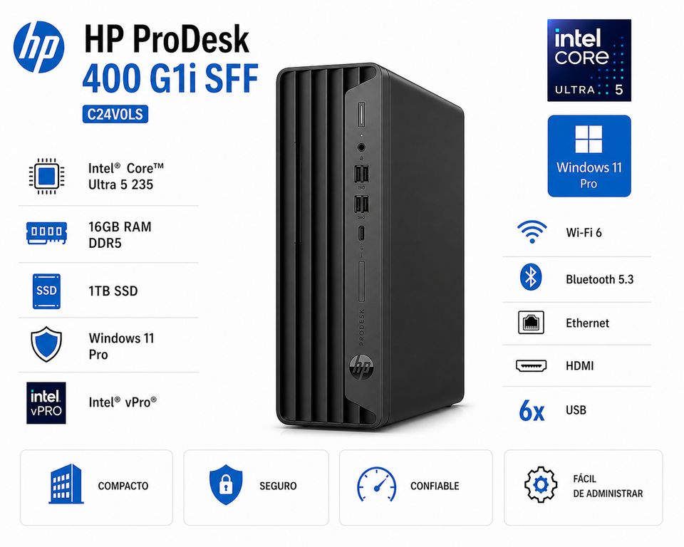 Computadora ProDesk 400 G1i SFF Core Ultra 5 235 16GB RAM 1TB SSD Windows 11 Pro vPro