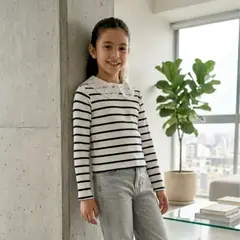 GENERICO - Polo Niña Cuello Broderie Blanco Manga Larga - Angela Kids