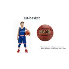 Peak - KIT DE BASKET CAMISETA Y SHORT SERBIA NIÑOS Y BALON N°5