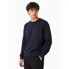 ENKI - Polera Hombre Cuello Redondo Azul Marino Algodón Franela
