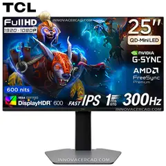 TCL - Monitor Gamer 25G64, FHD Fast IPS, 25" QD Mini LED,300Hz, 1Ms HDR 600 nits,