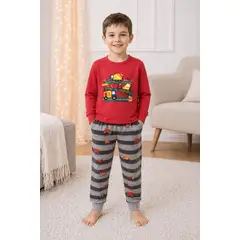 GENERICO - Pijama de Algodon para Niño de Camiones Construccion - Manga Larga Conjunto Completo Infantil