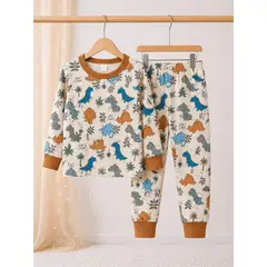 GENERICO - Pijama de Algodon para Niños de Dinosaurios - Conjunto Completo Infantil de Manga Larga