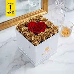 AIROSA - Box corazón Dorado rosas preservadas