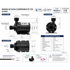 GENERICO - Bomba de Agua DC12V 600-800L/H 4-6M IP68 Silenciosa Motor Sin Escobillas 1/2” + 2 Sealing Tape