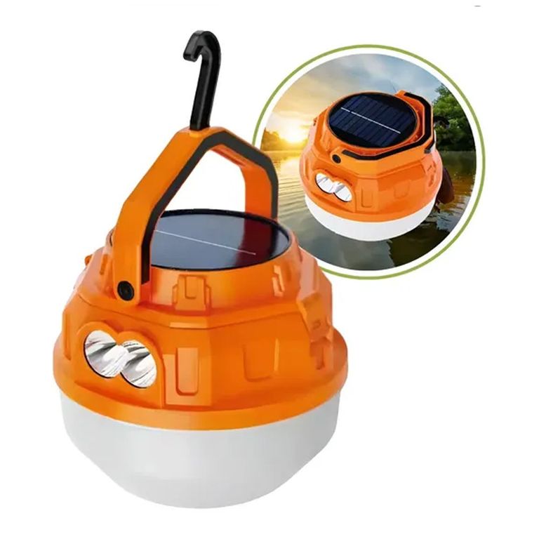 Foco Linterna LED Recargable Solar y USB 100W para Camping y Emergencias Naranja
