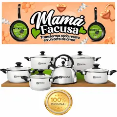 FACUSA - - SET DE OLLAS DE ACERO INOXIDABLE X12PZAS + TETERA DE 2.3 LITROS