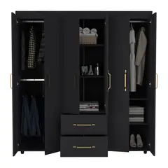 FMFURNITURE - Ropero 6 Puertas 2 Cajones Fm-024N Negro