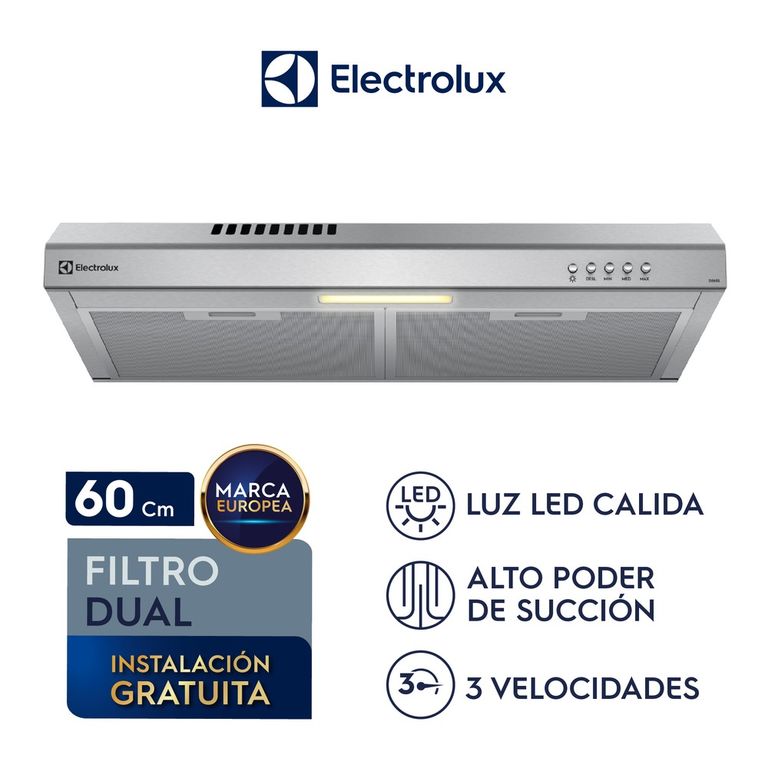 Campana Extractora 60cm Alto Poder de Succión e iluminación LED Inox DE6SS