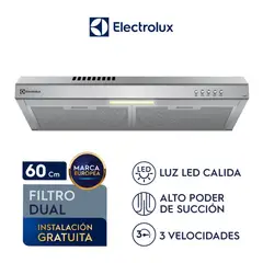 Electrolux - Campana Extractora 60cm Alto Poder de Succión e iluminación LED Inox DE6SS