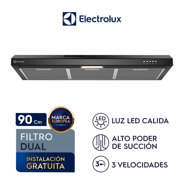 Campana Extractora 90cm Alto Poder de Succión e iluminación LED Negra DE9SB