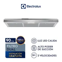 Electrolux - Campana Extractora 90cm Alto Poder de Succión e iluminación LED Inox DE9SS