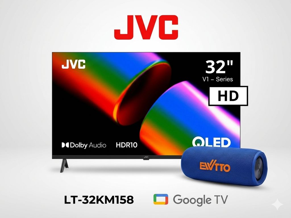 TELEVISOR JVC 32 QLED TV GOOGLE TV HD - LT-32KM1584 + Parlante EWTTO Premium 30 W EW-P110BA