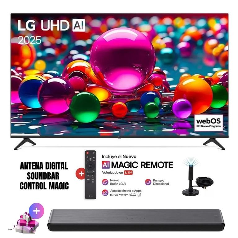 TELEVISOR 75 75UA8050PSA UHD 4K SMART TV THINQ AI 2025 + Ant + Magic + Soundbar TCL