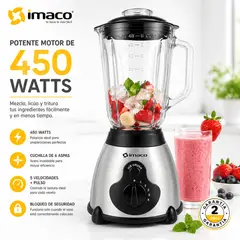 IMACO - Licuadora BLS509 1.5L 450W Vaso de Vidrio + 5 Velocidades + Función Pulso