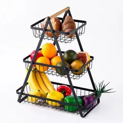GENERICO - Organizador multifuncional de hierro y madera, ideal para frutas y verduras Frutero