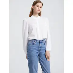 Andrew'S Ties - Blusa de Mujer Jazmín Blanca con Hombros Abullonados