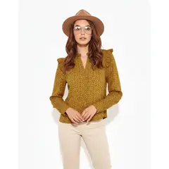 ANDREW'S TIES - Blusa de Mujer Sol con Estampado de Flores Negras
