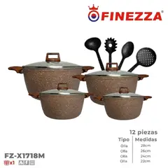 FINEZZA - Nuevo Juego de Ollas Ultragranito 12 Piezas- FZ-X1718M
