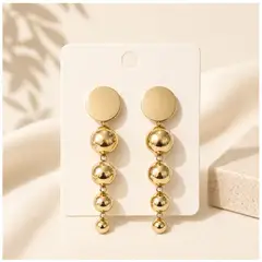 FERNANDA ROMERO JOYAS Y ACCESORIOS - Lindos Aretes Largos de Cuentas Doradas en Degradé 7cm - Tendencia
