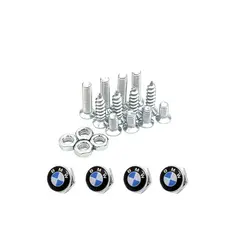 GENERICO - PERNOS Y TUERCAS PARA PLACA BMW con Tapas Logo Set Completo Antirrobo