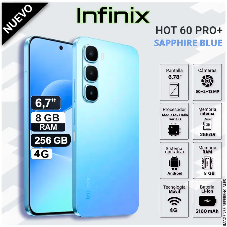 Celular Smartphone HOT 60 PRO PLUS 256GB ROM 8GB RAM MediaTek Helio G200 AMOLED AZUL ZAFIRO
