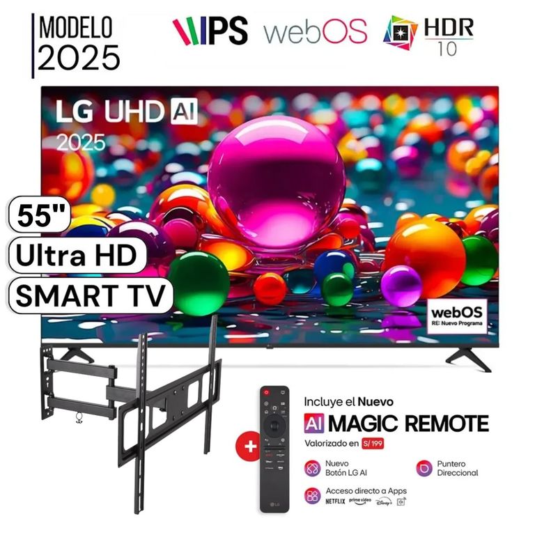 Televisor LED 55¨ Smart UHD 4K Thinq Ai 55UA8050PSA + Rack Giratorio