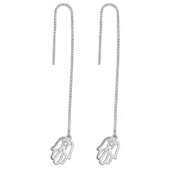 GENERICO - Aretes Largos Pasantes Mano De Fátima Regalo Plata 925