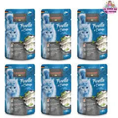 CAT FOOD LEONARDO - Leonardo Pouch para gatos adultos sabor trucha con Catnip pack 6 sobres