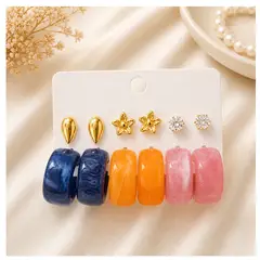 FERNANDA ROMERO JOYAS Y ACCESORIOS - Set Estuche Aretes x 6 Pares - Argollas Aesthetic Acrilicas Tendencia Lindas