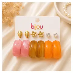 FERNANDA ROMERO JOYAS Y ACCESORIOS - Set Estuche Aretes x6 Pares - Argollas Aesthetic Acrilicas Tendencia Lindas - Rosa - Beige - Naranja