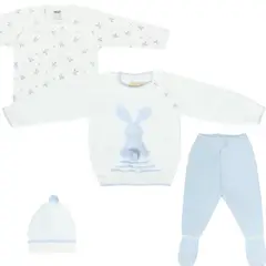 GENERICO - Conjunto bebé Hilo Conejo 4 piezas - Blanco Celeste - T1