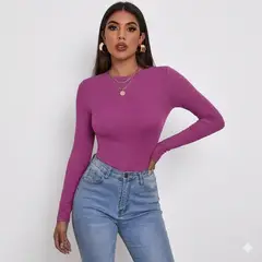 GENERICO - Polo mujer clasico cuello redondo SAB-14 color morado