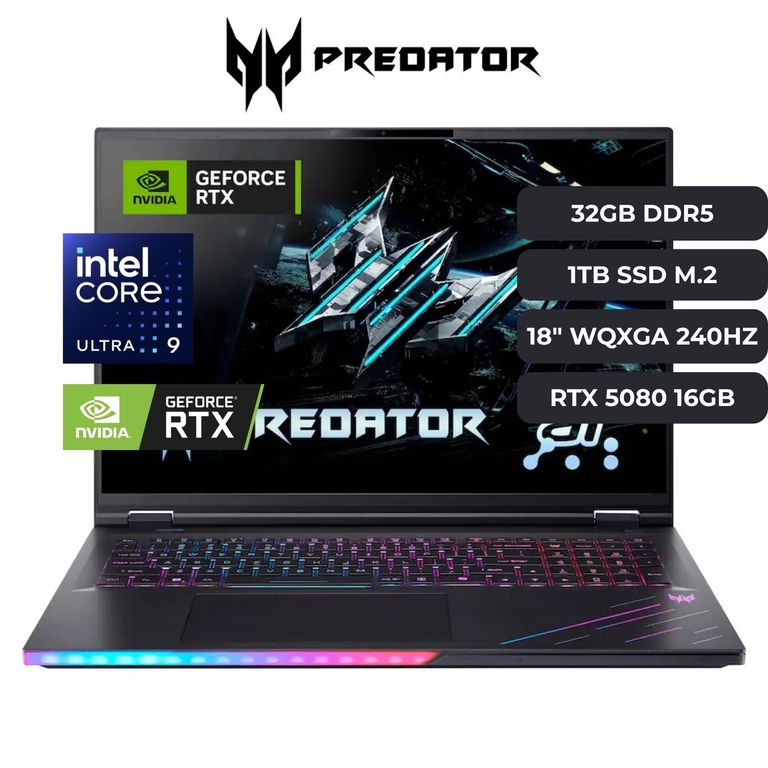 Laptop Predator Helios 18 AI Core Ultra 9 275HX, RTX 5080 16GB, 32GB RAM, 1TB SSD, 18" 2.5K