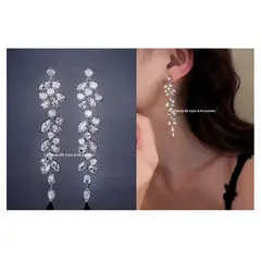 LA TIENDA 88 JOYAS Y ACCESORIOS - La Tienda 88 - Aretes Pendientes Deluxe Fiesta Mujer Cascada de Cristal - Blanco