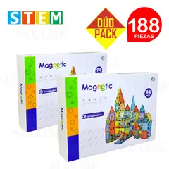 STM - Bloques magnéticos didácticos STEM MAGNETIC 94pz DÚO PACK 188 piezas