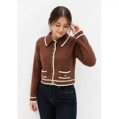 ENKI - Cardigan Mujer Marrón Tejido Suave Elegante Casual Botones Moda